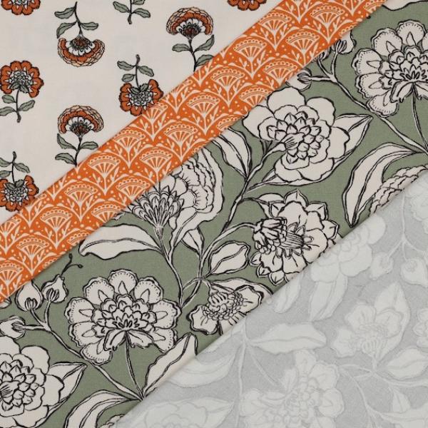 Canvas Baumwolle - Green Flowers | Meterware